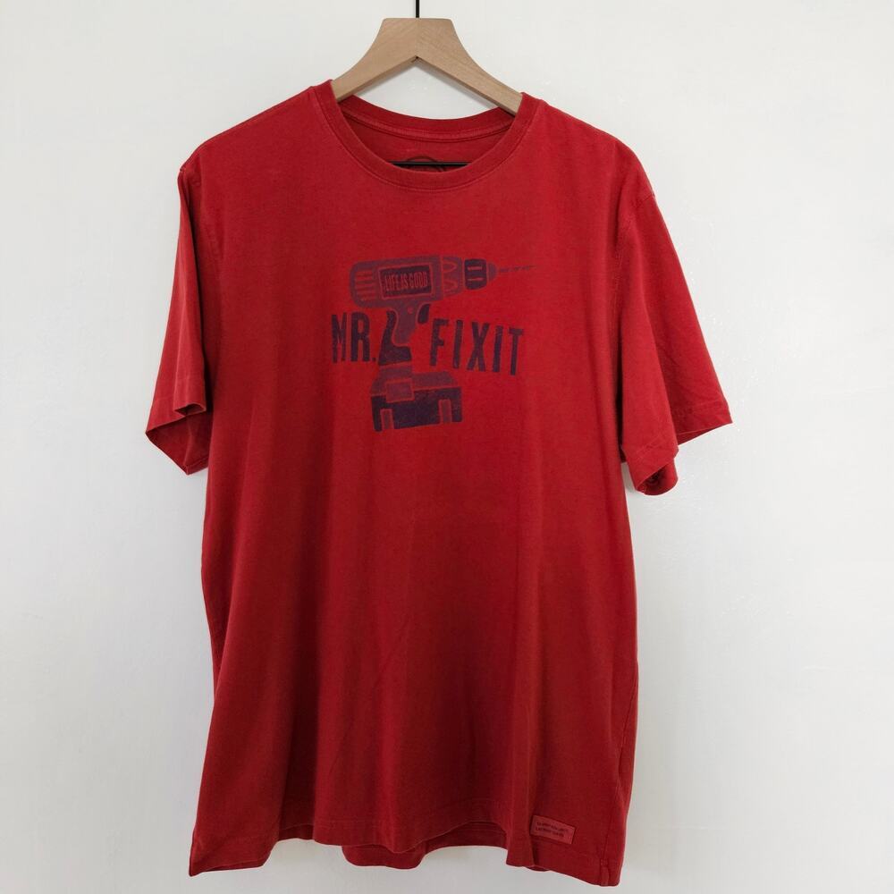Life Is Good Mr Fixit Short Sleeve Classic Fit Tee Men's Sz L Red Father's Day
